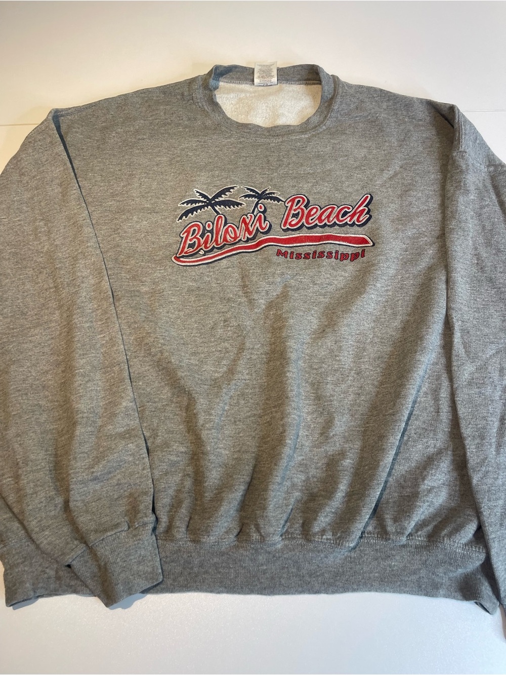 Jerzees Gray Crewneck with Biloxi Beach Graphic